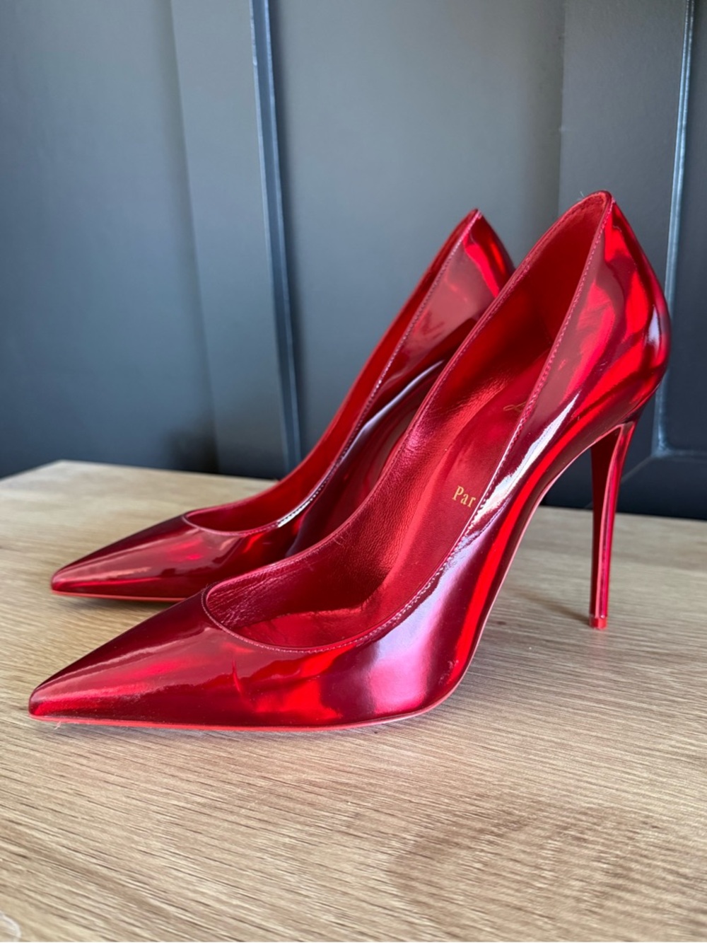 Christian Louboutin Kate 100 Psychic Red Patent - Size 38.5